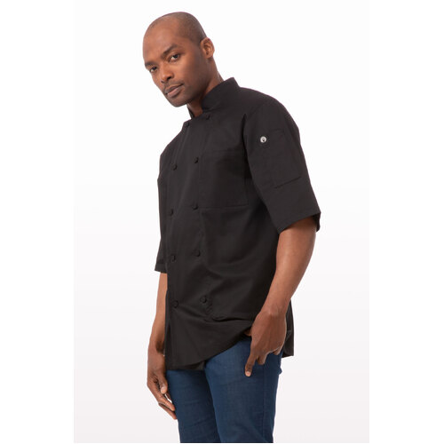Montreal Black Chefs Jacket Short Sleeved with Cloth Buttons