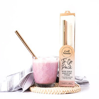 Rose Gold Reusable Smoothie Straw, bag and cleaning brush, To Go Pack