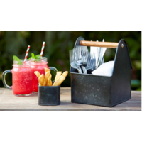 Utensil Caddy 3 Compartment Black Wood Handle - 
