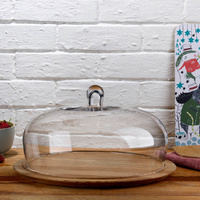 Glass Cake Dome 340mm with Wooden Base, Nude