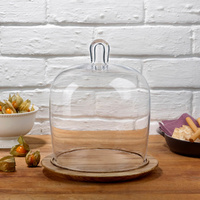 Glass Cake Dome 203mm with Wooden Base, Nude