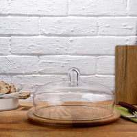 Glass Cake Dome 279mm with Wooden Base, Nude
