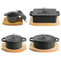 130x90mm Rectangle Cast Iron Casserole with lid &amp; wooden tray - Pyrolux