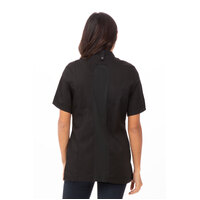 Roxby Black Chef Jacket, Short Sleeved with Metal Snaps, Women's