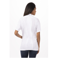 Roxby White Chef Jacket, Short Sleeved with Metal Snaps, Women's
