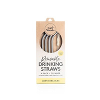 Bent Drinking S/S Reusable Straw (4 pack incl brush)