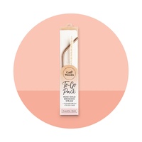 Rose Gold Reusable Drinking Straw, bag and cleaning brush, To Go Pack