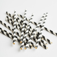 Straight Paper Straw Black/White Stripe (Pkt 250) Green Bean