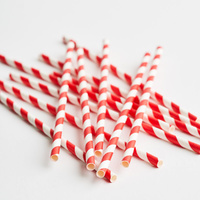 Straight Paper Straw Red/White Stripe (Pkt 250) Green Bean