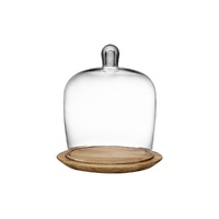 Glass Cake Dome 203mm with Wooden Base, Nude
