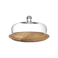 Glass Cake Dome 279mm with Wooden Base, Nude