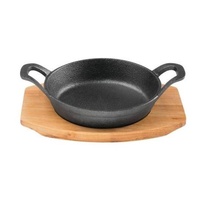 120mm Round Cast Iron Gratin with wooden tray - Pyrolux