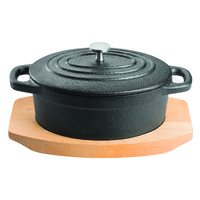 135mm Oval Cast Iron Casserole with lid &amp; wooden tray - Pyrolux