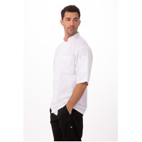 Montreal White Chefs Jacket Short Sleeved with Cloth Buttons