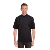 Cannes Black Chefs Jacket Short Sleeved with Metal Snaps