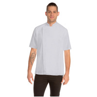 Cannes White Chefs Jacket Short Sleeved with Metal Snaps