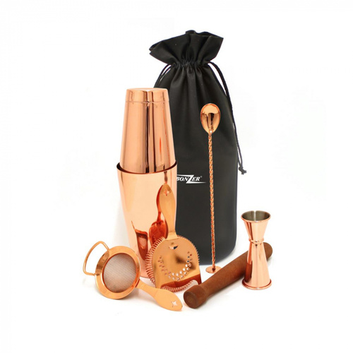 Copper Bonzer Cocktail Kit 7 piece, includes Strainers, Juggers, pourer, shaker etc