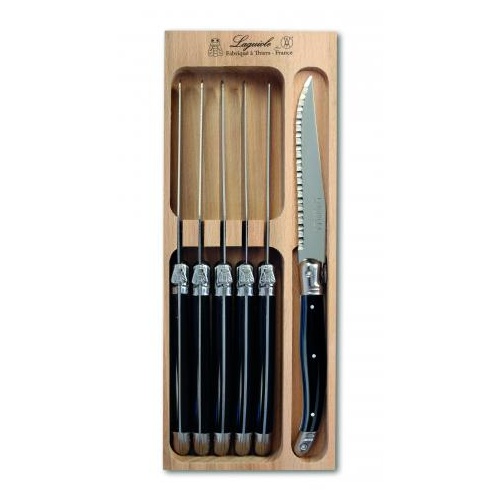 Black Steak Knife 6 Piece set, Andre Verdier Laguiole