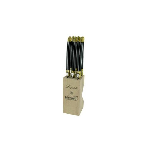 Brass Bolsters Steak Knife Block 6 Piece, Andre Verdier Laguiole