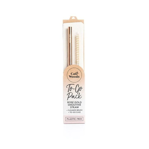 Rose Gold Reusable Smoothie Straw, bag and cleaning brush, To Go Pack