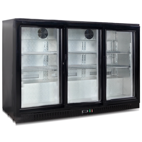 Three Door Underbench Chiller, Black, Sliding doors