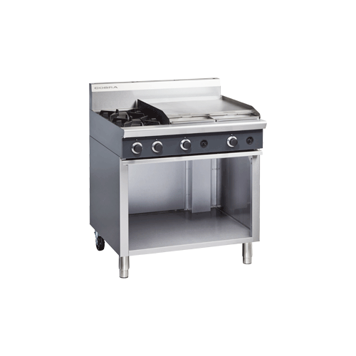 Moffat Cobra 2 Hobs and 600mm Gas Grill Plate On Open Cabinet Base