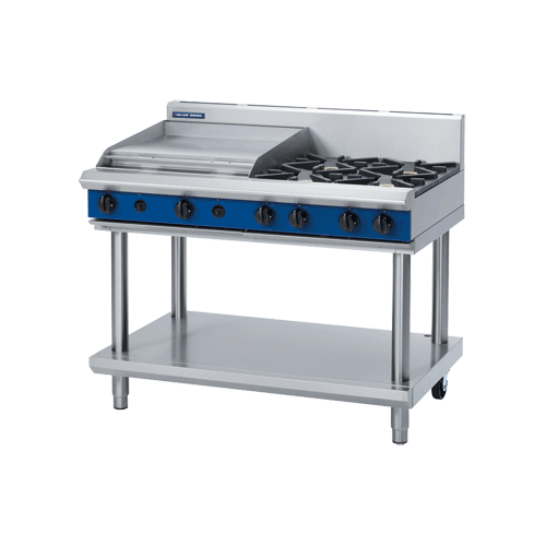 Blue Seal G518B-LS Gas 4 Hobs And 600mm Grill Plate On Leg Stand - 1200mm Wide