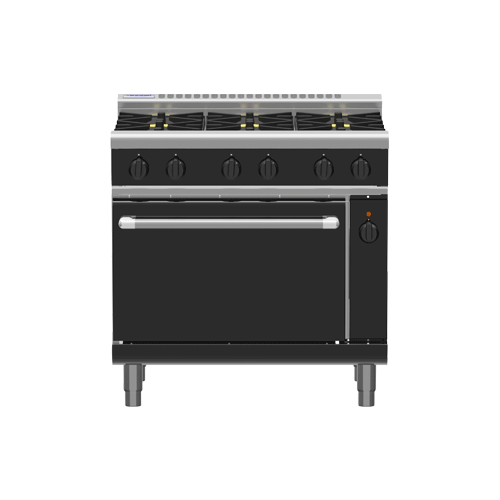 WALDORF LOW PROFILE GAS RANGE SIX OPEN BURNERS WITH ELECTRIC CONVECTION OVEN UNDER 900wide X 805 Deep X 972mm High