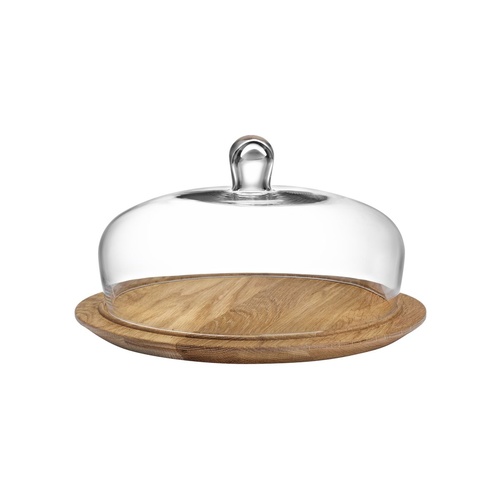 Glass Cake Dome 279mm with Wooden Base, Nude