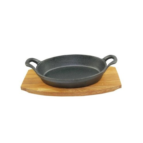 217x150mm Oval Cast Iron Baker with wooden tray - Pyrolux