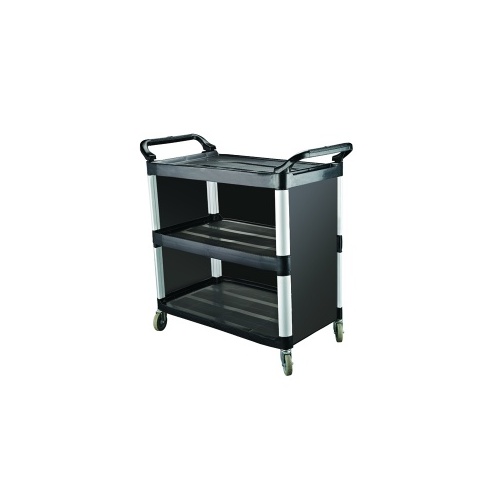 3 Tier Trolley with Closed sides, Black Plastic Caterrax 