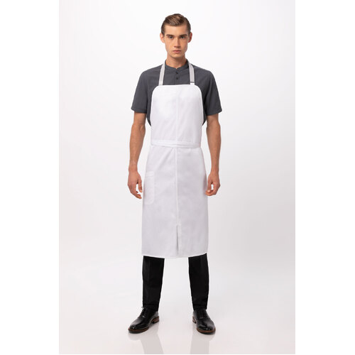 White Brio Chefs Bib Apron with Pocket