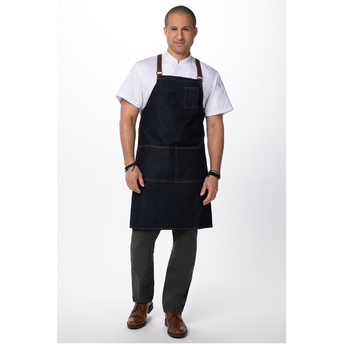 Memphis Cross Over Back Bib Apron Indigo/Blue