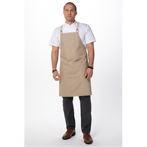 austin natural cross over back denim bib apron chef works
