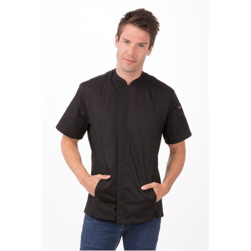 Bristol Black Chefs Jacket, Short Hidden Metal Snaps, Men's