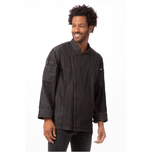 Gramercy Black Denim Chef Jacket Long Sleeved with Zipper