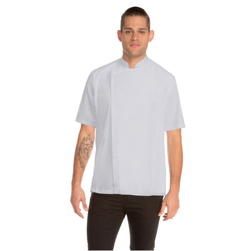 Cannes White Chefs Jacket Short Sleeved with Metal Snaps