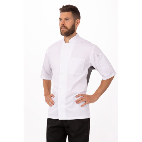 Valais Chefs Jacket S/S White with Gray contrast (size) Chef Works