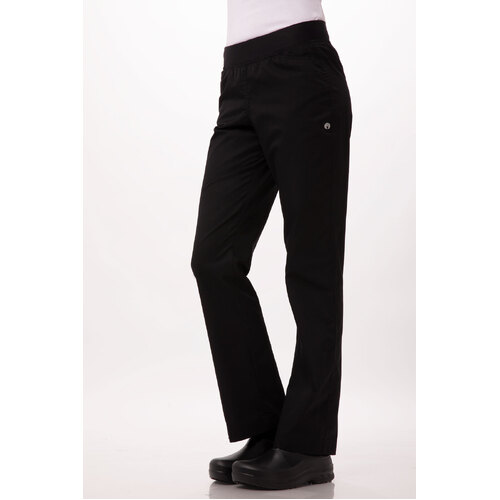 Slim Black Chefs Pants with Elastic Waistband